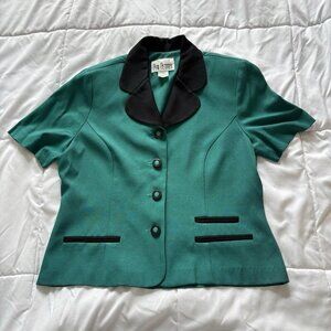 Vintage 80s 90s Blazer Womens Size 10P Blue Teal Buttons Short Sleeve Collared
